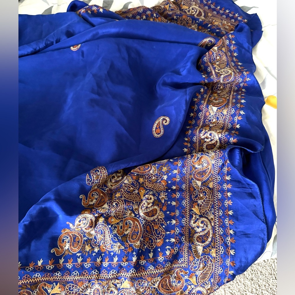 Blue Embroidered pure crepe sari